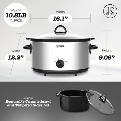 6 Quart Slow Cooker for Large Families, Stainless Steel Crock Pot with 3 Heat Settings, Dishwasher-Safe Ceramic Pot & Tempered Glass Lid4