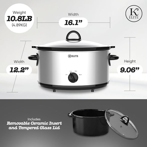 6 Quart Slow Cooker for Large Families, Stainless Steel Crock Pot with 3 Heat Settings, Dishwasher-Safe Ceramic Pot & Tempered Glass Lid4
