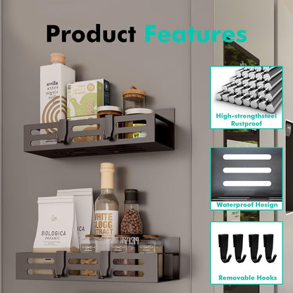 2 Pack Magnetic Spice Rack for Refrigerator, Black Magnetic Shelf and Fridge Kitchen Cabinet Organizers Storage Seasoning Organization Mini Shelves, Organizadores De Cocina4