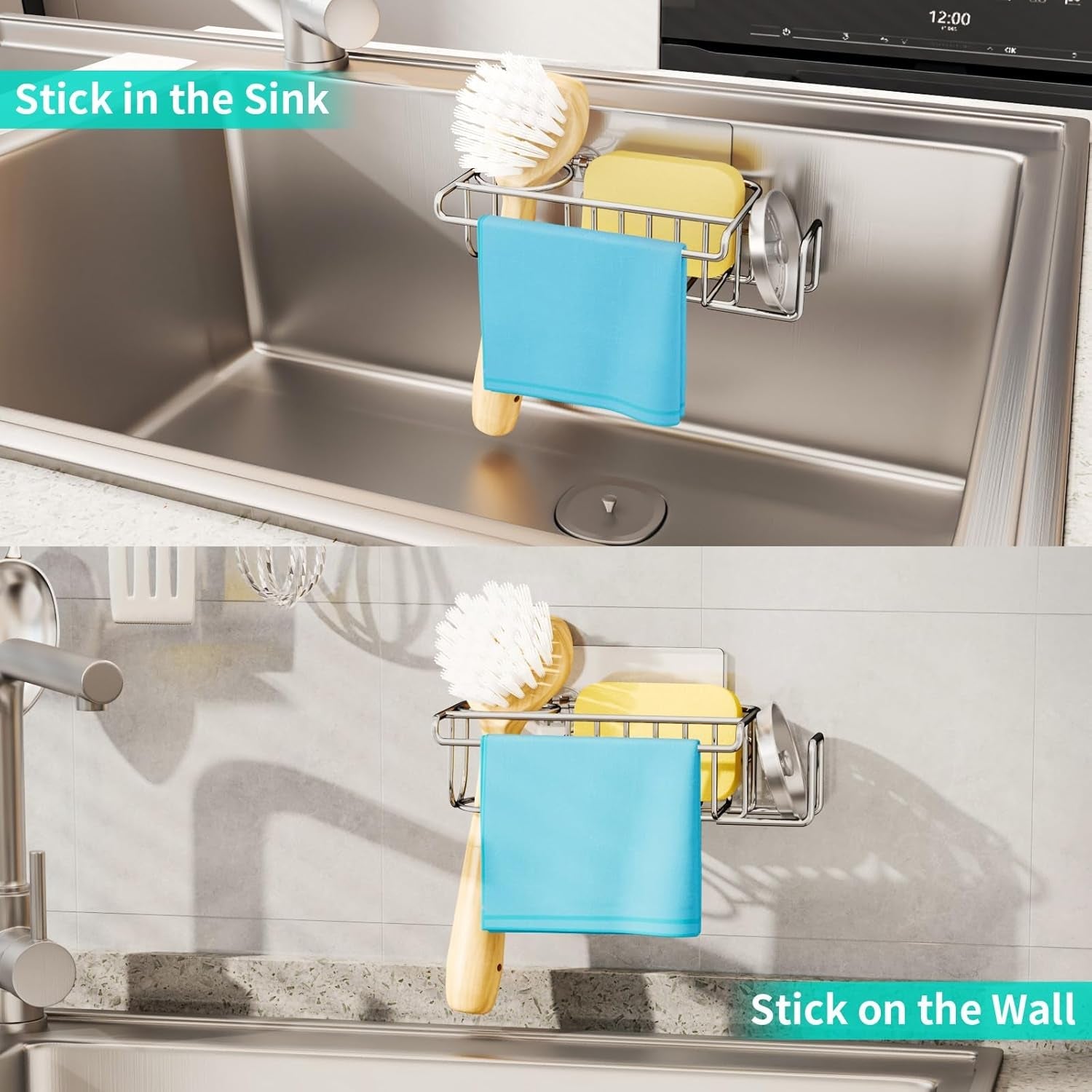 4-in-1-sink-caddy-sponge-holder-sus304-stainless-steel-kitchen-brush-holder-and-dish-cloth-hanger-kitchen-organizers-and-storage-essentials-silver