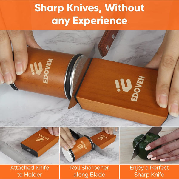 Rolling Knife Sharpener Kit – Kitchen Knife Sharpener with Leather Strop & Magnetic 15° & 20° Angle Guide | Manual Knife Sharpening Kit for Steel Knives | Premium Gift for Home Cooks & Chefs6
