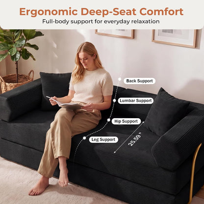 79" Convertible Futon Sofa Bed, Boneless Couch for Living Room | Black7