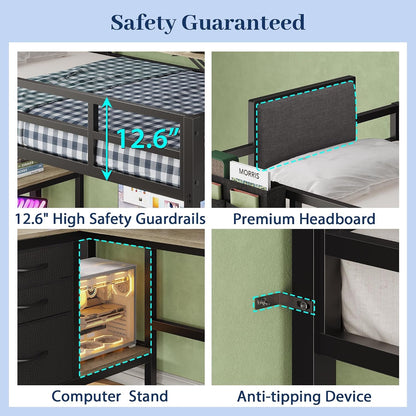 Twin Loft Bed with L-Shaped Gaming Desk, 6 Storage Drawers & Foldable Desk8