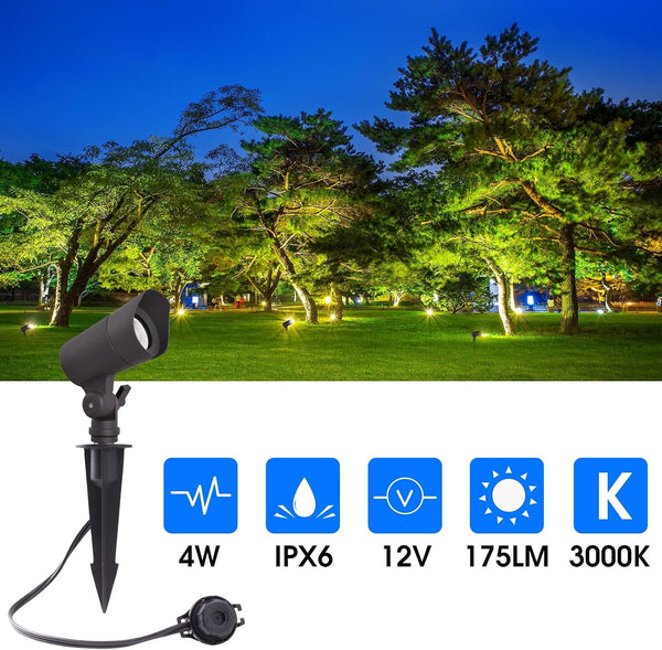 LED Landscape Lights with Connectors, 12V Low Voltage, Warm White 3000K, 4W, 175LM, Outdoor Waterproof Garden Pathway Lights Wall Tree Flag Spotlights with Spike Stand, 2 Pack5