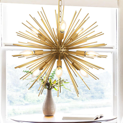 20In 9-Lights Gold Sputnik Chandelier Modern Mid-Century Starburst1