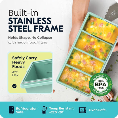 Silicone Freezer Trays with Lids, 1-Cup Soup Container Style Ice Cube Trays for Freezer - Leakproof, Dishwasher,Oven Safe, Stackable, Ideal for Frozen Broth, Leftovers & Meal Prep, BPA Free 2 Pack3