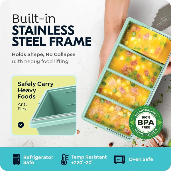 Silicone Freezer Trays with Lids, 1-Cup Soup Container Style Ice Cube Trays for Freezer - Leakproof, Dishwasher,Oven Safe, Stackable, Ideal for Frozen Broth, Leftovers & Meal Prep, BPA Free 2 Pack3