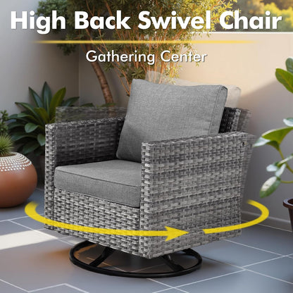 11 Piece Outdoor Patio Furniture Set with 53" Fire Pit Table, Wicker Sectional Conversation Set Whit Swivel Chairs,Modern outside Sofa for Balcony Backyard(Dark Gray)2