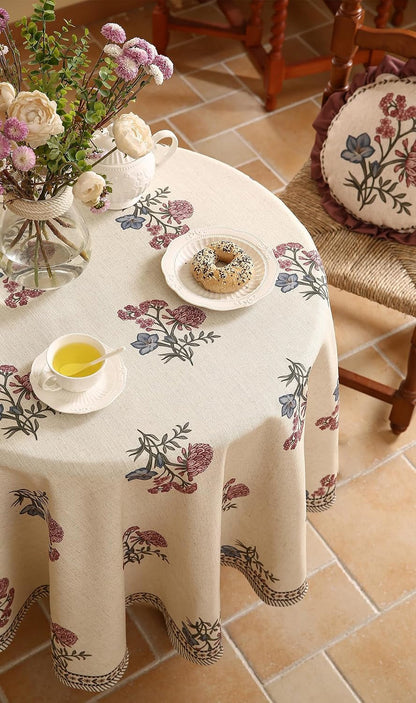 Designer French Linen round Tablecloth,Diameter 55"-Helena E8