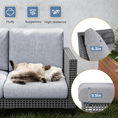 Patio Sofa Funiture Set 4 Seats, 5 Piece Rattan Sectional Sofa with Table6