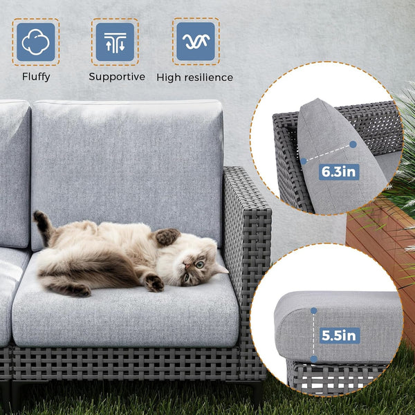 Patio Sofa Funiture Set 4 Seats, 5 Piece Rattan Sectional Sofa with Table6