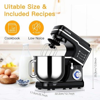 Powerful 10-Speed Stand Mixer – 7.5QT 660W Tilt-Head Electric Kitchen Mixer – Stainless Steel Bowl, Dough Hook, Whisk, Beater, Splash Guard – Ideal for Bread & Cake Baking – Household8