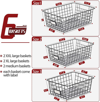 6 Pack Wire Baskets for Pantry Organization and Storage, Kitchen Organizer, 2 Xxlarge & 2 Xlarge & 2 Large2