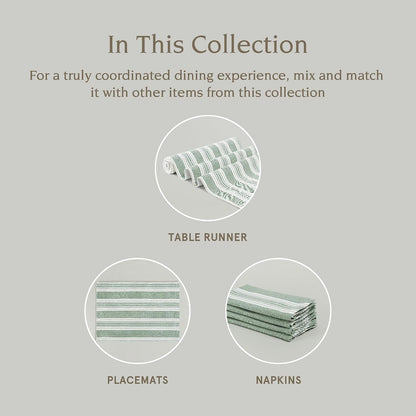 Over&Back 18X90 Woven Striped Table Runner - Washable Table Runners for a Custom Home Decor Tablescape - Coffee Table, Dinner Table, Living Room - Green4