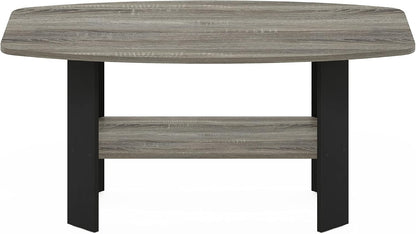 Simple Design Coffee Table, French Oak Grey/Black | Small Side Table Wih Open Shelf, Tabletop with Soft Edges, for Living Room, Home Office,7