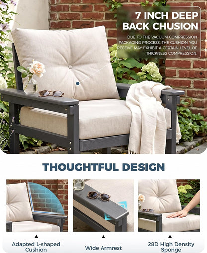 HDPE Outdoor Patio Furniture Set, Grey Frame & Beige Cushions4