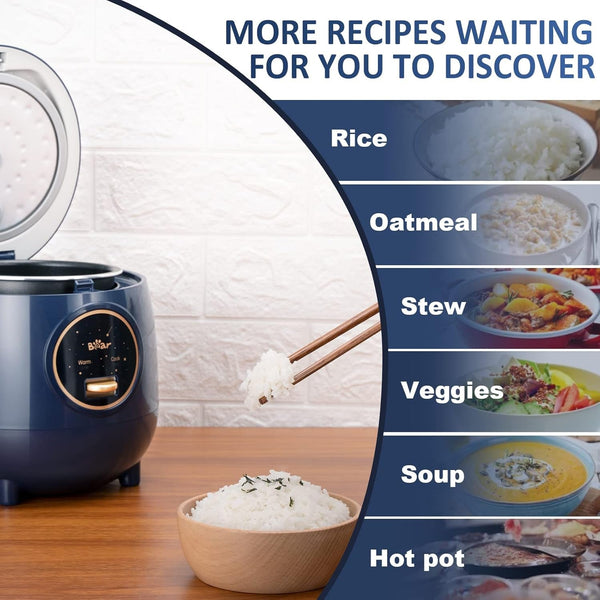 Mini Rice Cooker, 2-Cup Uncooked, Nonstick, Keep Warm, BPA Free, Blue | Portable 1.2L Nonstick Small Rice Cooker for Travel, Dorm, Single Serve, One-Touch Operation, Removable Pot, Auto Keep Warm2