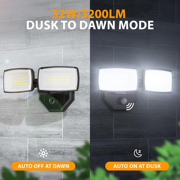 3200Lm Dusk to Dawn Outdoor Lighting, IP66 Waterproof, Auto on Off3