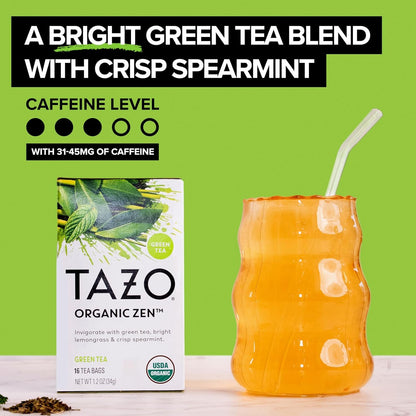 TAZO Organic Zen Green Tea, Caffeinated Tea with Refreshing Lemongrass & Spearmint, 16 Total Bags4