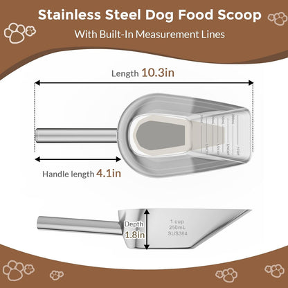 Pet Cat-Dog Food-Scoop Measuring 1-Cup - Food-Grade 304 Stainless Steel Material | 1-Cup Capacity | Precision Scale Measurements2