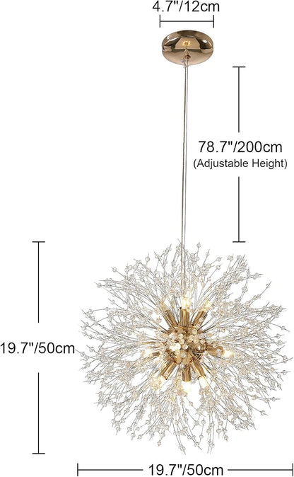 19.9" Gold Modern Crystal Chandeliers Firework, Bubble Chandelier Lighting for Bathroom Dining Room Bedroom Kitchen Island Living Room Light Fixture, 9-Light Gold Hanging round Chandalier2
