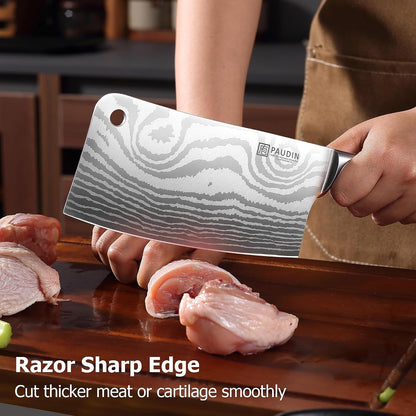 Cleaver Knife 7 Inch, Ultra Sharp Meat Cleaver, High Carbon Stainless Steel Butcher Knife with Wood Handle, Gifts for Men5