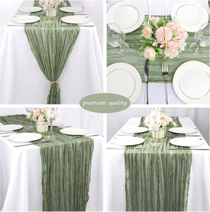 12 Pack 10Ft Cheesecloth Table Runner 35X120 Inch Boho Gauze Table Runner Cheese Cloth Long Romantic Table Runners for Wedding Bridal Shower Birthday Party Table Decor (Dusty Sage Green)5
