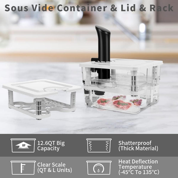Sous Vide Container 12.6 QT with Lid and Rack Slow Cooker Container | Complete Kit with Lid and Rack, Minimal Water Evaporation, Compatible with Most Sous Vide Machines2