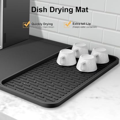 Silicone Coffee Mat, 24''X16'' Bar Mat with Detachable Dish Drying Mat - Fits under Coffee Maker & Dish Rack3