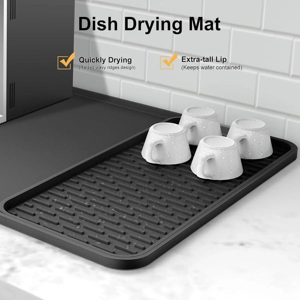 Silicone Coffee Mat, 24''X16'' Bar Mat with Detachable Dish Drying Mat - Fits under Coffee Maker & Dish Rack3