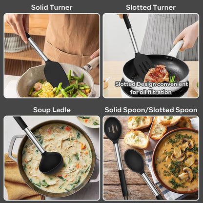 Silicone Utensils Set, 9-Piece Kitchen Cooking Utensils, Black4