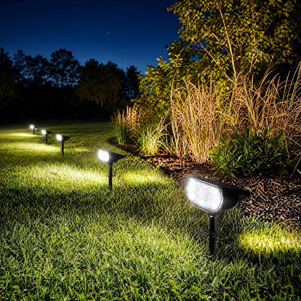 Solar Lights Outdoor, Christmas Lights Outdoor,4 Pack Cool White Landscape Spotlights with 3 Lighting Modes, Waterproof Solar Powered Pathway Lights Outside3
