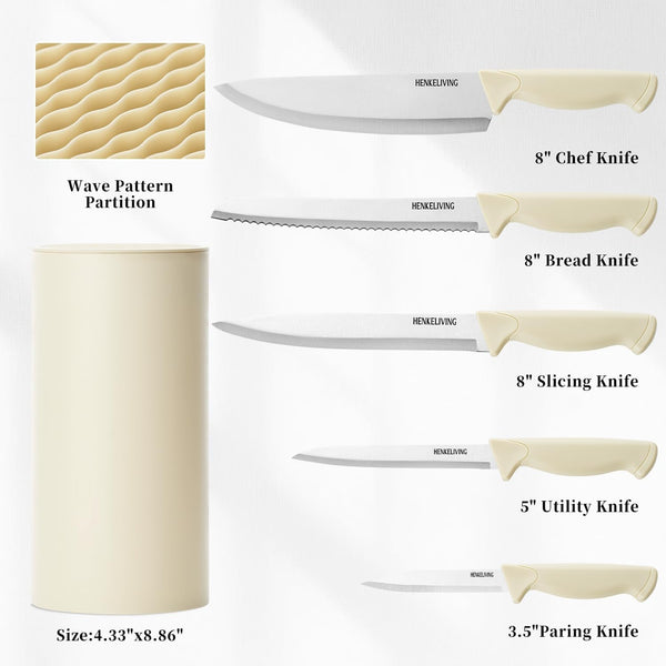 Knife Set, 6-Piece Kitchen Knife Set, German High Carbon Stainless Steel, Durable & Easy Clean Knife Block, Cream2