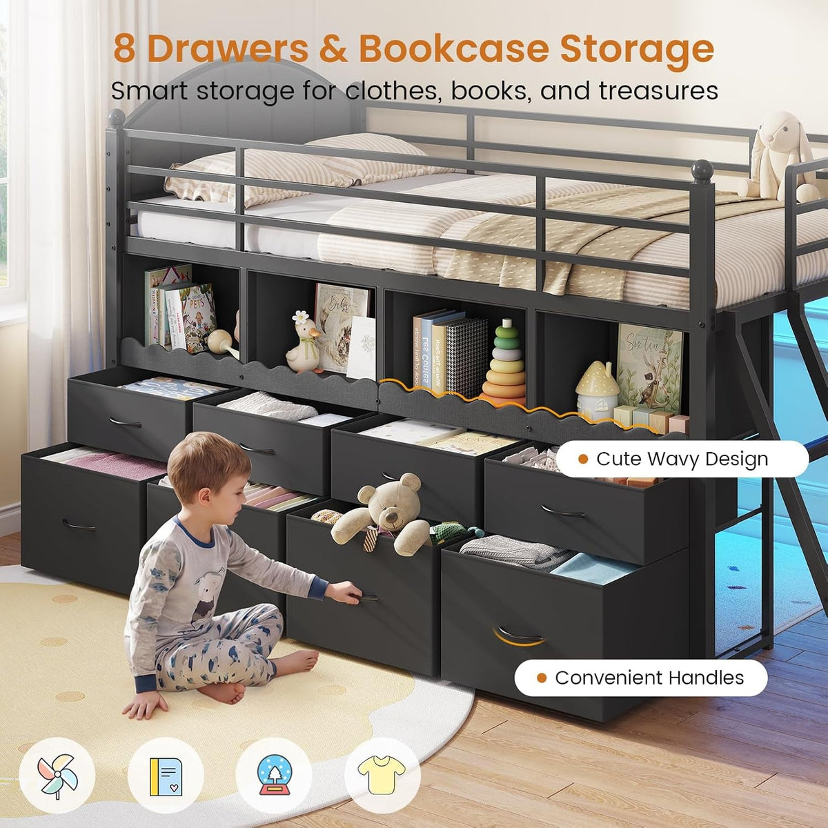 low-loft-bed-twin-size-with-8-drawers-4-bookcase-led-lights-black