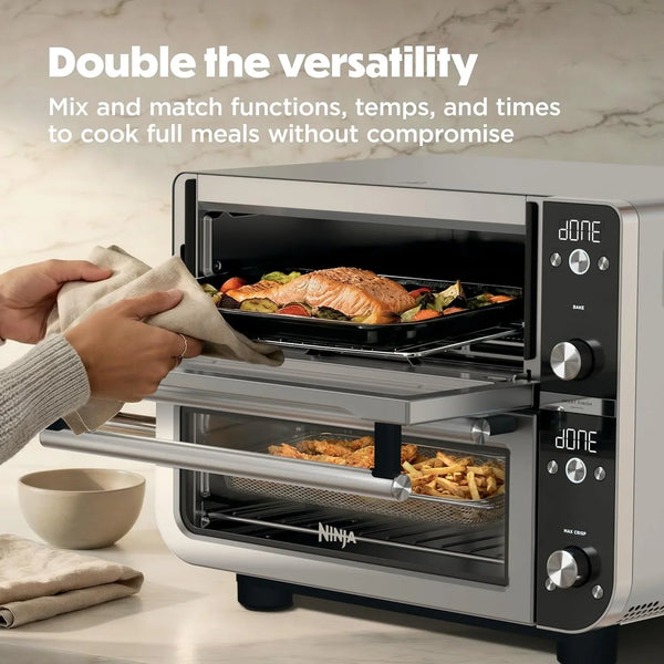 Ninja Double Oven Pro Smart XL, 30.2 Qt, 12-In-1, Stainless Steel, DCT801 | Dualzone, Smart Finish, Fits 4.5 Lb Chicken, Air Fry, Bake, Broil, Roast, Toast, Pizza4