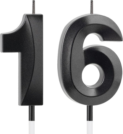 Black Number 16 Candles, Sweet 16 Decorations for Boys & Girls1