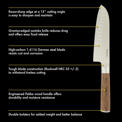 6.5-Inch Santoku Knife – High-Carbon 1.4116 German Steel Kitchen Knife with Dark Pakka Wood Handle, Full-Tang Razor Sharp Blade for Chopping, Slicing, Dicing & Precision Prep3