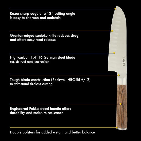 6.5-Inch Santoku Knife – High-Carbon 1.4116 German Steel Kitchen Knife with Dark Pakka Wood Handle, Full-Tang Razor Sharp Blade for Chopping, Slicing, Dicing & Precision Prep3