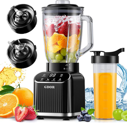Smoothie Blender for Kitchen,1200W Glass Blender with 5 Smart Programs | Professional Blender with 52Oz Jar & 24Oz To-Go Cup, 6-Leaf Blade for Ice Cubes, Frozen Fruits, and Shakes, Self-Clean, Black1