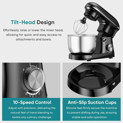 4.2 Qt Stand Mixer, 10-Speed Tilt-Head Electric Mixer for Baking | Include Dough Hook, Whisk, Flat Beater & Splash Lid, 10 Speeds Handle Cakes, Cookies & Bread Dough, Compact, Easy-Clean Bowl4