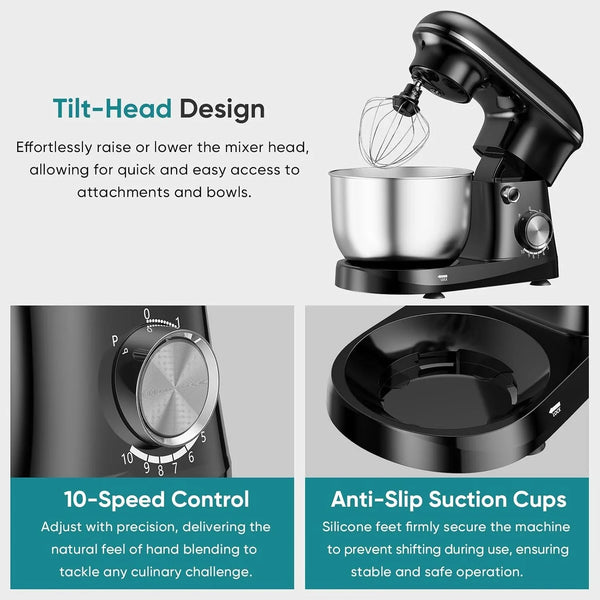 4.2 Qt Stand Mixer, 10-Speed Tilt-Head Electric Mixer for Baking | Include Dough Hook, Whisk, Flat Beater & Splash Lid, 10 Speeds Handle Cakes, Cookies & Bread Dough, Compact, Easy-Clean Bowl4