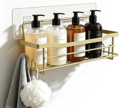 Shower Caddy Shelves Organizer Rack, Single Pack Shower Shelf, Caddies for Shampoo Soap Bathroom Waterproof Adhesive Holder, No Drilling Wall Mounted Self, Matte Gold1