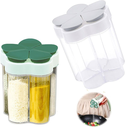 2 Pcs 5 in 1 Spice Containers, Multi-Spice Dispenser, Portable Travel Seasoning Condiment Containers, Salt Pepper Spice Shaker with Lid and Labels Clear Container Jars1