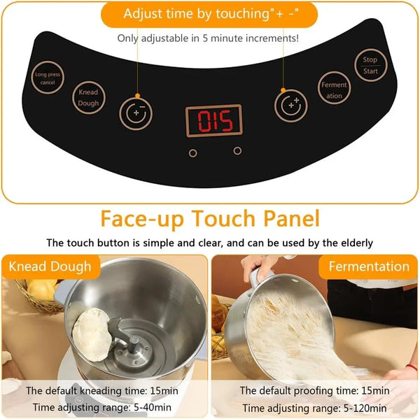 Electric Dough Maker Machine with Fermentation Function,Gray,7L | Large Capacity Household Dough Mixer, 304 Stainless Steel, Microcomputer Timing, Front Touch Panel3