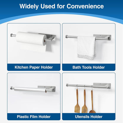 Paper Towel Holder under Cabinet - Stainless Steel Paper Towel Holder Wall Mount, Self-Adhesive or Drilling, Silver Towel Rack for Kitchen Organization and Storage, Kitchen Paper Roll Holder6