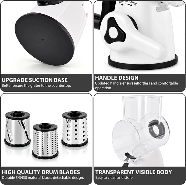 Rotary Cheese Grater, Cheese Shredder with 3 Interchangeable Blades6