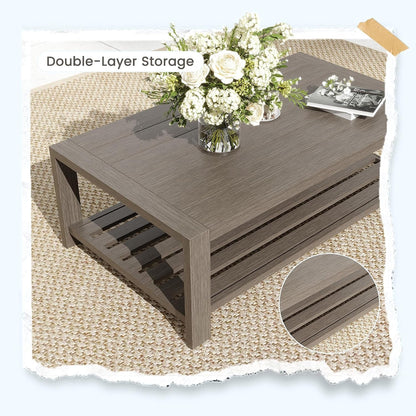 Aluminum Outdoor Patio Furniture Set Faux Wood Grain 5 Pcs Beige3