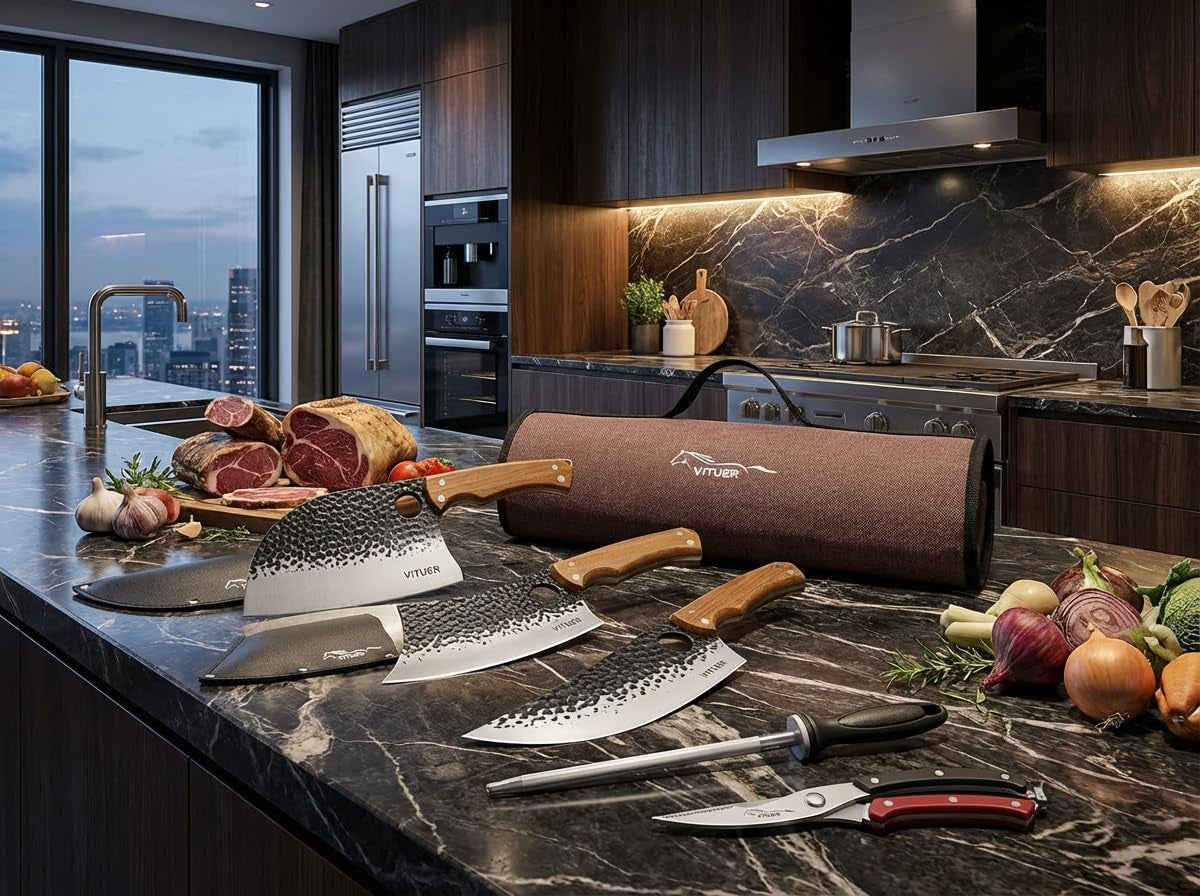 9-pcs-butcher-viking-camping-knife-set-7-serbian-chef-knife-7-butcher-meat-cleaver-6-5-viking-knife-3-knife-sheath-honing-steel-poultry-shears-and-knife-roll-bag-stylish-horse-pattern