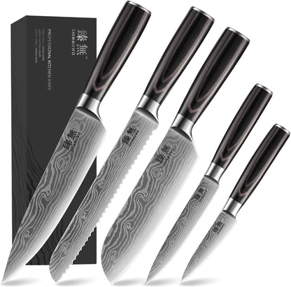 5-Piece Kitchen Knife Set | High-Carbon Stainless Steel, Chef Knives, Pakkawood Handles, Gift Box1