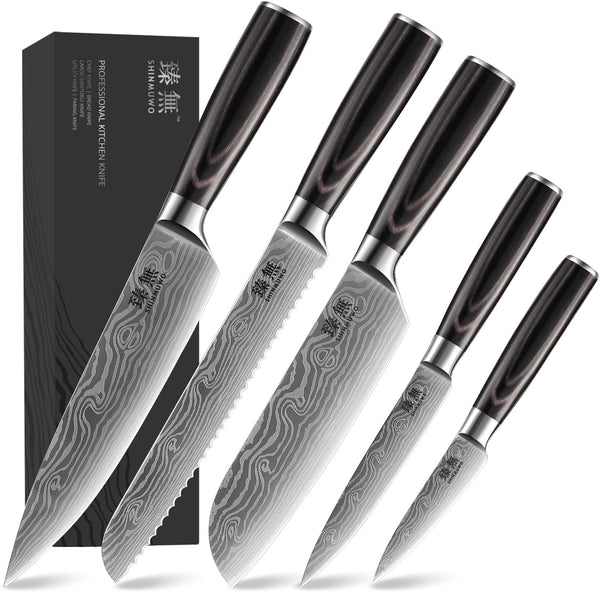 5-Piece Kitchen Knife Set | High-Carbon Stainless Steel, Chef Knives, Pakkawood Handles, Gift Box1